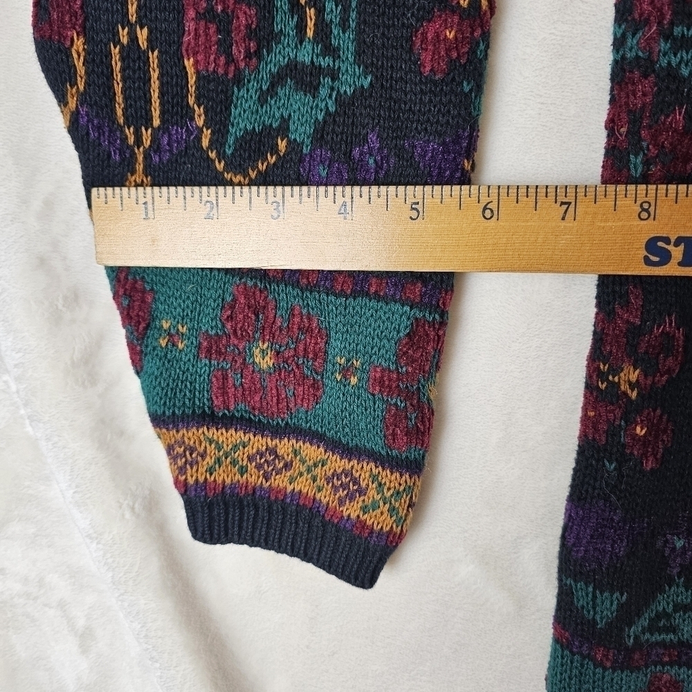 Lands End Sweater womens Medium 80s 90s oversized warm Knit grandma print - Picture 6 of 11